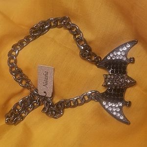 Bat large gem detail gunmetal nwt necklace